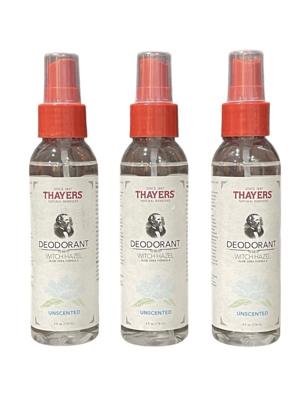 NewThayers Unscented Witch Hazel Deodorant Aloe Vera Formula 4 oz each Lot of 3